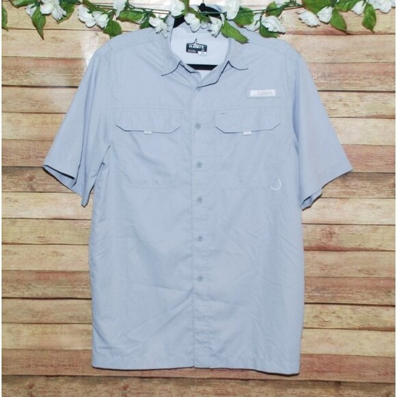 Habit Mens Gray Button Up Fishing Shirt Size M Solar Factor Short Sleeve - Picture 1 of 8